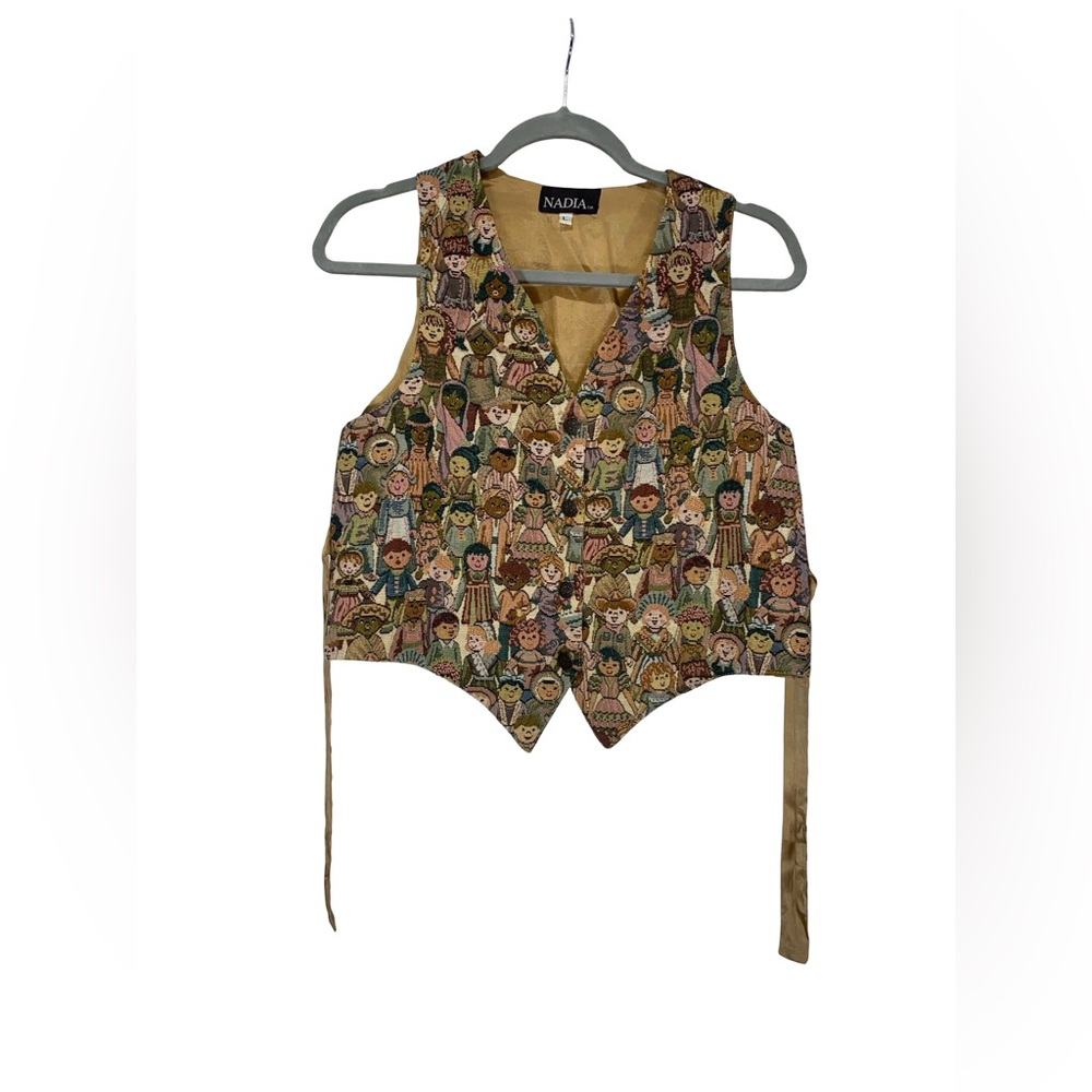 Rare vintage 80s global children brocade Vest whimsical teachercore size‎ L